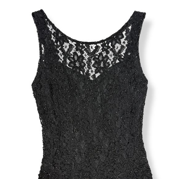 Vintage CARMEN MARC VALVO runway black lace glass beaded evening gown SIZE 4 - Picture 12 of 16